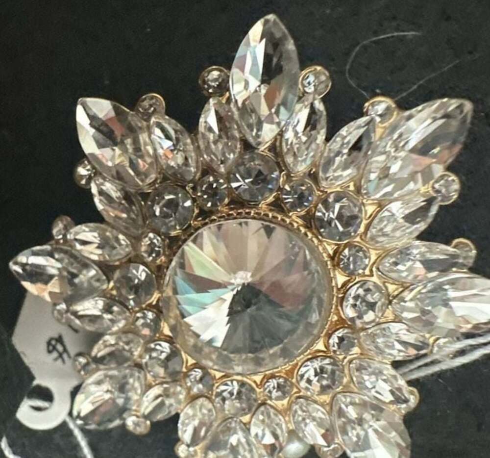 Vintage Gold-Tone Starburst Brooch with Large Clear Center Rhinestone